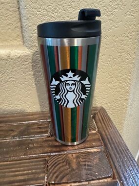 Starbucks Metallic Stripe Tumbler - Green, Gold & Red